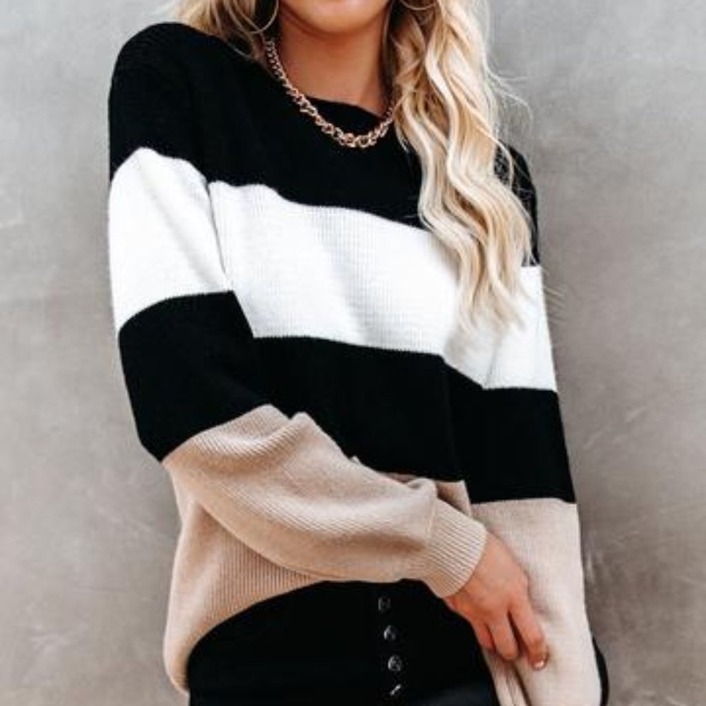 Harleston Black & Beige Colorblock Knit Sweater - Picture 7 of 10